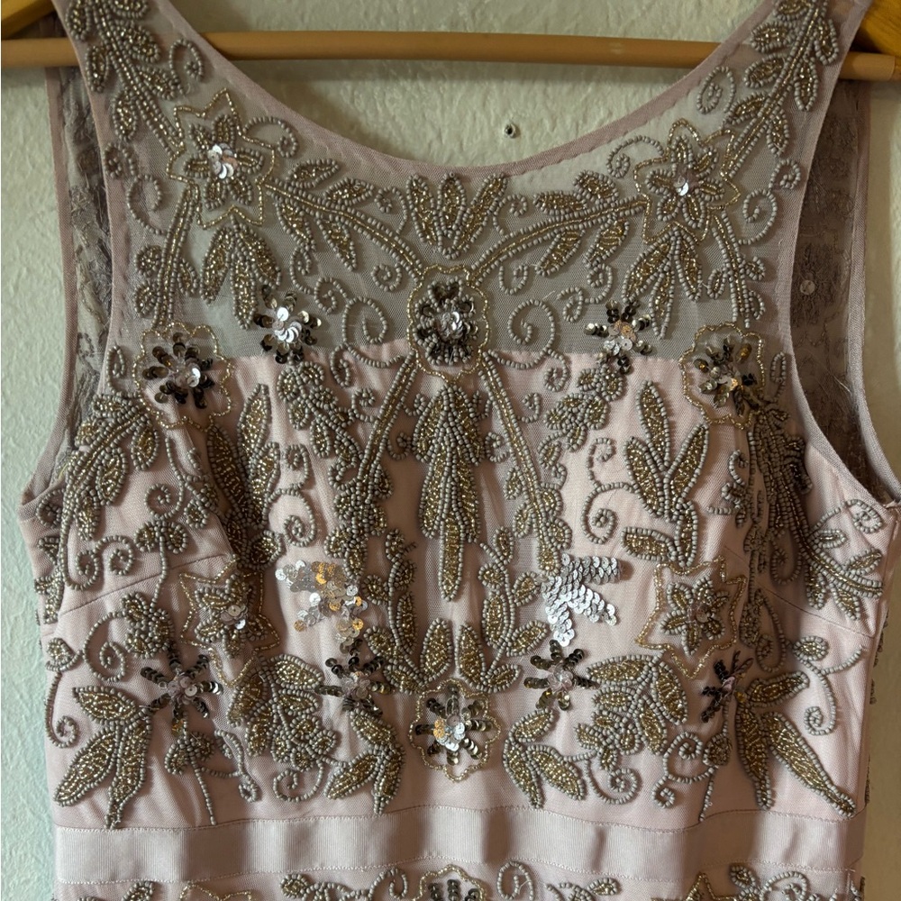 Adrianna Papell Blush Pink Beaded Backless Evening Gown - Picture 4 of 10